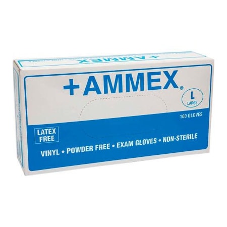 Ammex Disposable Gloves, 4 mil Palm, Vinyl, Powder-Free, M, Clear VPF64100